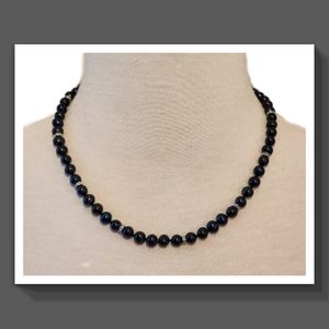 Sterling Silver Bradford Exchange Navy Pearl & Crystal Necklace